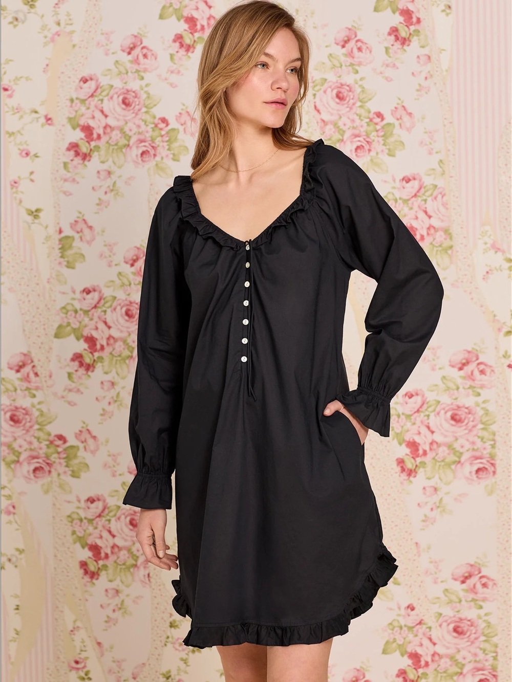 Eileen West Black Clara Cotton Lawn Poet Shirt